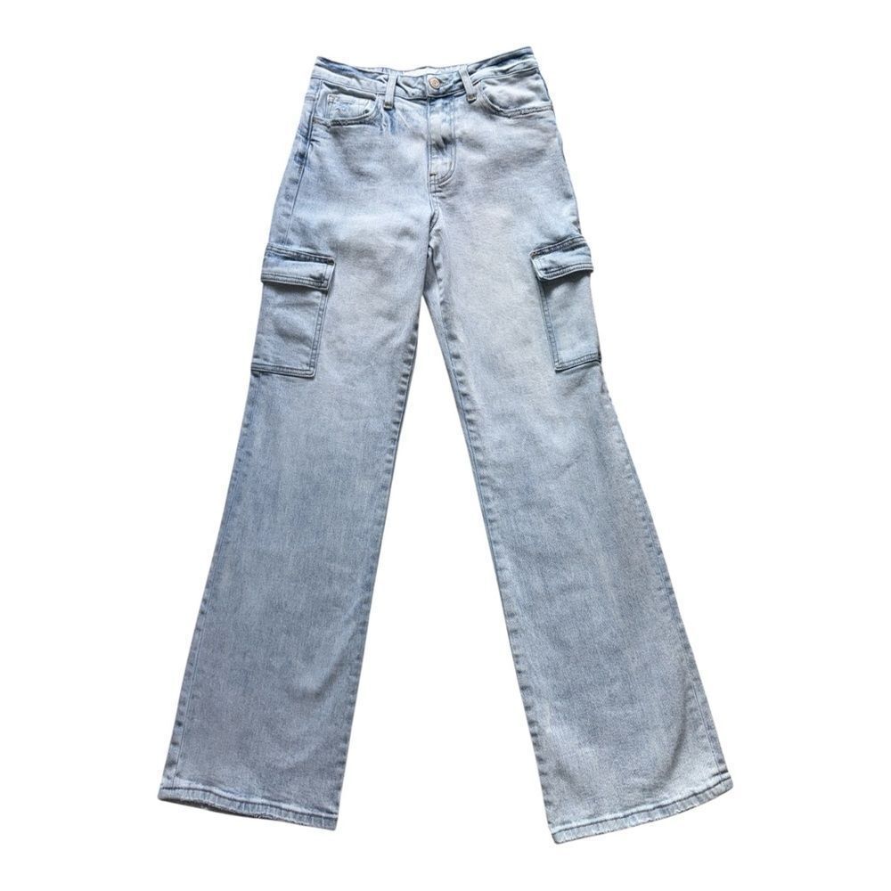 Vervet Light Blue Women's Cargo Jeans 90’s Vintage High Rise Utility Design